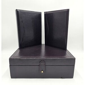 Brown Leather Photo Keepsake Storage Box With 2 Matching 3-Ring Binders